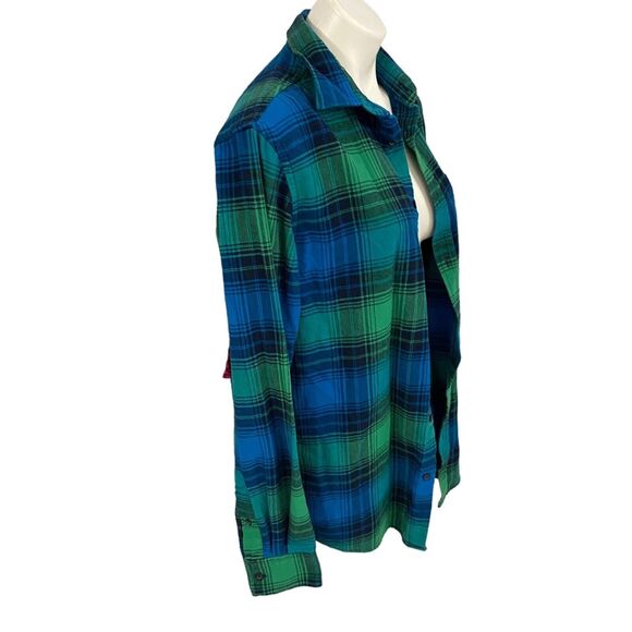 Upcycled Flannel Shirt Womens Medium Shacket Jeep Green Plaid Mechanic Off Road - Picture 7 of 16
